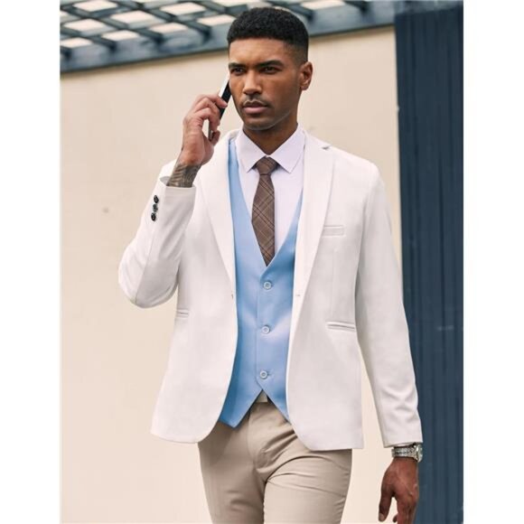 Men's Suit Vest Slim Fit Tuxedo Blue - Picture 4 of 5